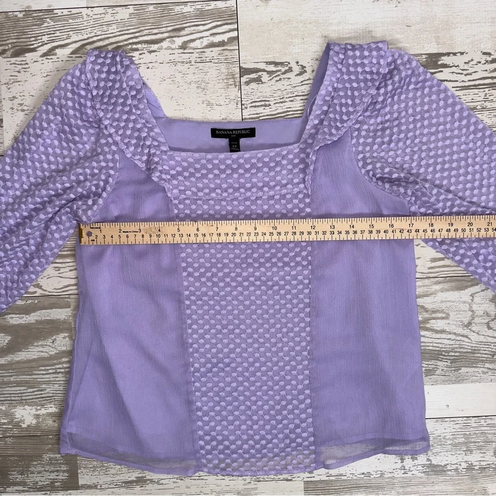 Banana Republic Petite Small Lilac Textured Blouse Square Neck Long Sleeve SP - Picture 8 of 9